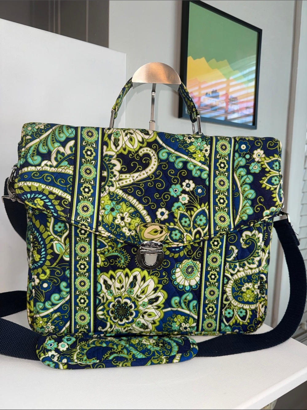 Vera Bradley Laptop Messenger Bag Crossbody Rhythm & Blues Vintage - Picture 1 of 12